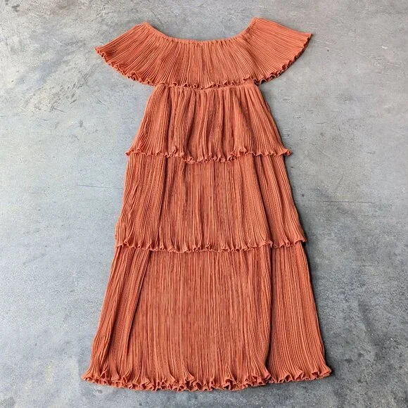 Baltic Born Zarra Spice Pleated Dress Maxi Orange medium NWT
